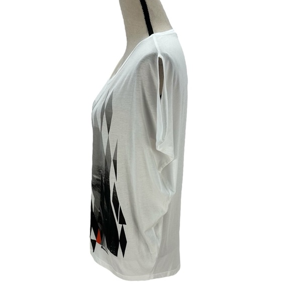 Bench Cap Sleeve Crew Neck Abstract Print T-Shirt - White - size Small - Picture 4 of 9